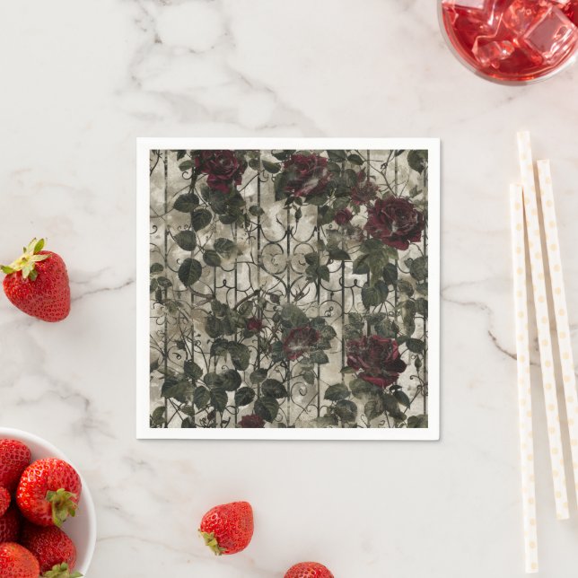 Victorian Gothic Garden Roses Pattern Napkin (Insitu)