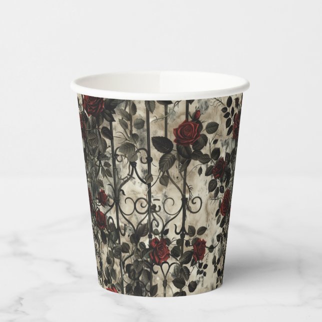 Victorian Gothic Garden Roses Pattern Paper Cups (Left)