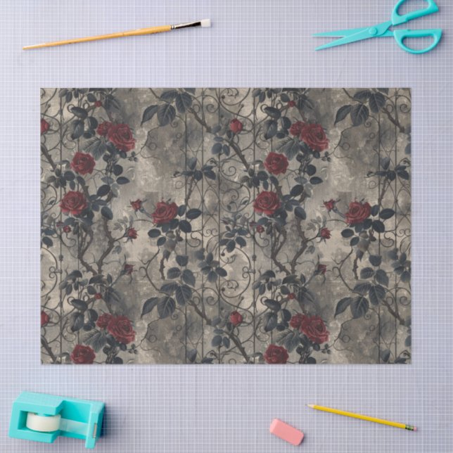 Victorian Gothic Garden Roses Pattern Tissue Paper (Craft)