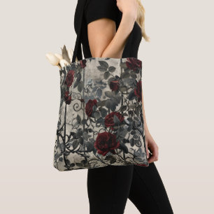 Victorian Gothic Garden Roses Pattern Tote Bag