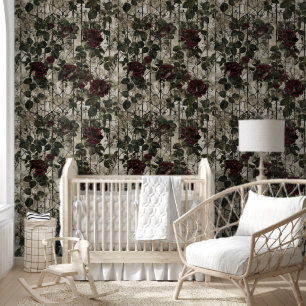 Victorian Gothic Garden Roses Pattern Wallpaper