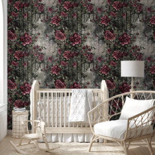 Victorian Gothic Garden Roses Pattern Wallpaper