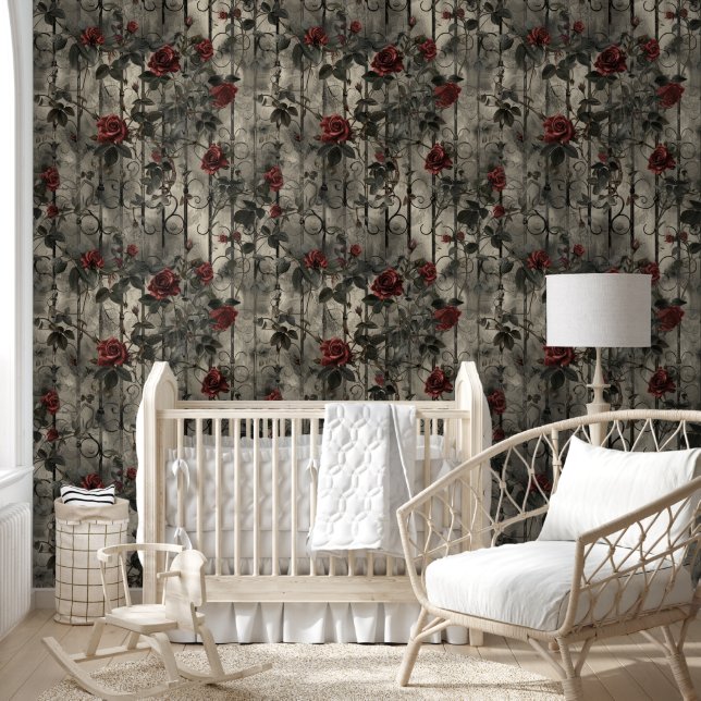 Victorian Gothic Garden Roses Pattern Wallpaper (Kids)