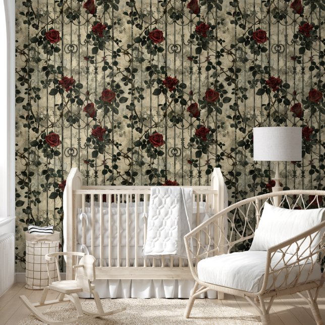 Victorian Gothic Garden Roses Pattern Wallpaper (Kids)