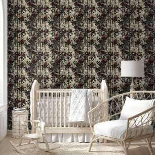 Victorian Gothic Garden Roses Pattern Wallpaper