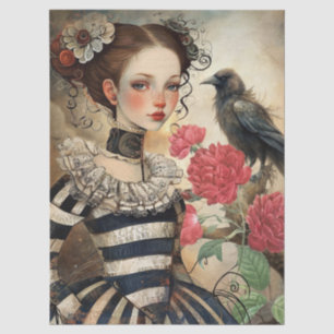 Victorian Gothic Girl & Raven Fantasy Tissue Paper