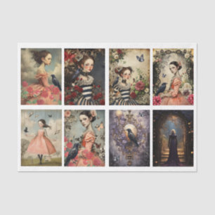 Victorian & Gothic Girls Roses Ravens Decoupage V3 Tissue Paper