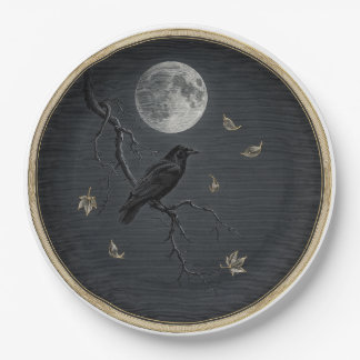 Victorian Gothic Halloween Crow Dinner Plate