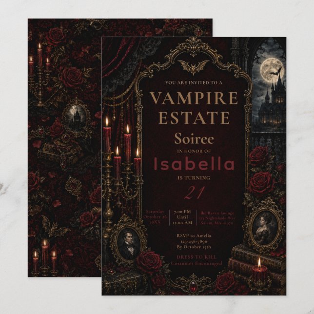 Victorian Gothic Halloween Party Invitation (Front/Back)
