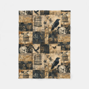 Victorian Gothic Halloween Patchwork  Fleece Blanket