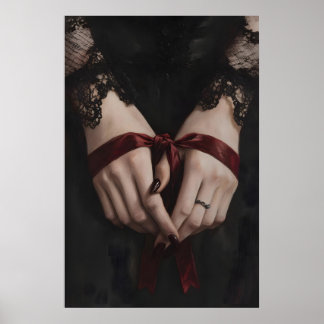 Victorian Gothic Hands Artwork, Dark Red Ribbon Poster