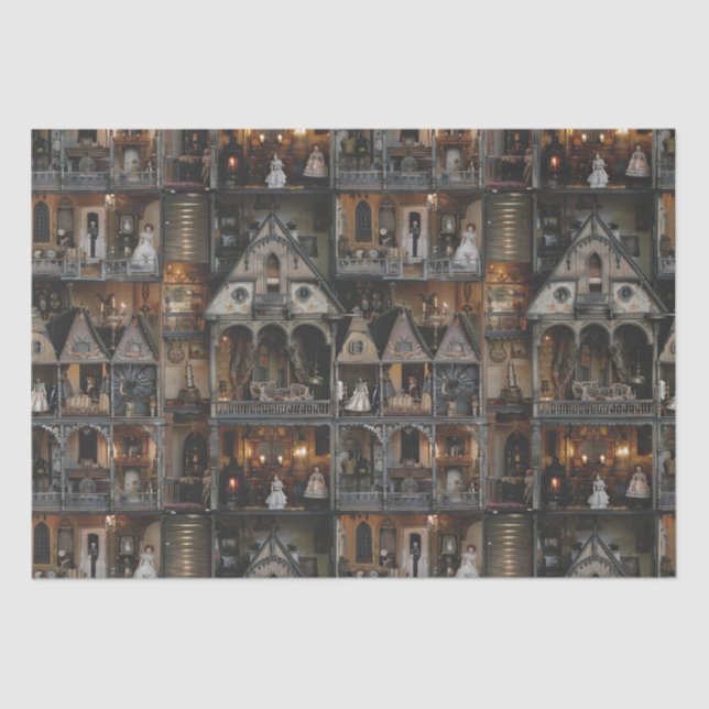 Victorian Gothic Haunted Dollshouse with Dolls in  Tissue Paper (Front)