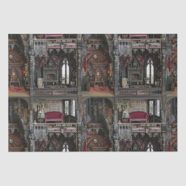 Victorian Gothic Haunted Dollshouse with Dolls in  Tissue Paper (Front)