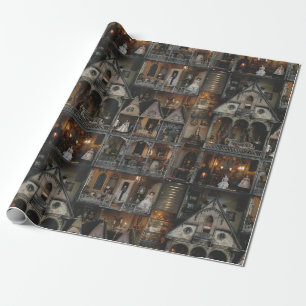 Victorian Gothic Haunted Dollshouse with Dolls in  Wrapping Paper