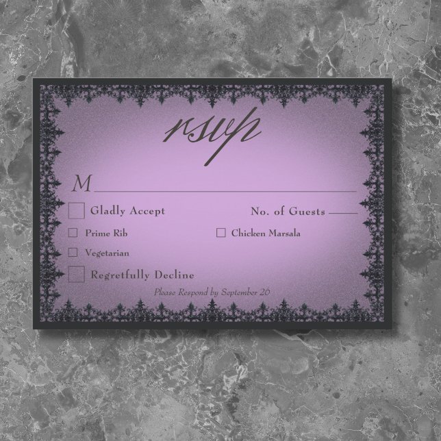 Victorian Gothic Iron Border Purple Wedding Dinner RSVP Card (Victorian Gothic Iron Border Purple Wedding Dinner RSVP Card)