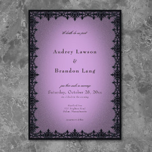 Victorian Gothic Iron Border Purple Wedding Invitation