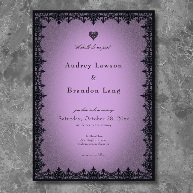 Victorian Gothic Iron Border Purple Wedding Invitation (Victorian Gothic Iron Border Purple Wedding Invitation)
