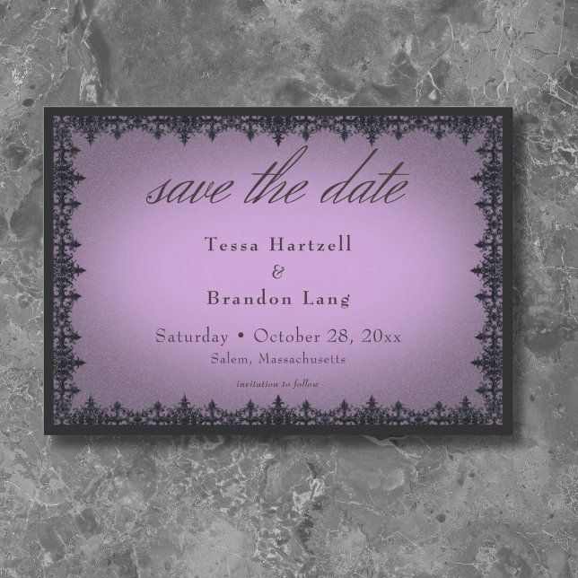 Victorian Gothic Iron Border Purple Wedding Save The Date (Victorian Gothic Iron Border Purple Wedding Save The Date)