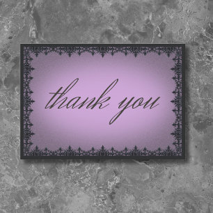 Victorian Gothic Iron Border Purple Wedding Thank You Card
