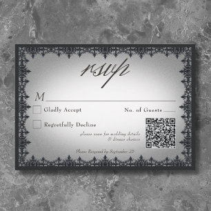 Victorian Gothic Iron Border White Wedding QR RSVP Card
