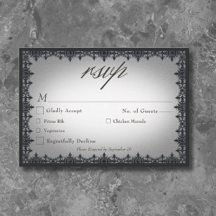 Victorian Gothic Iron Border White Wedding RSVP Card