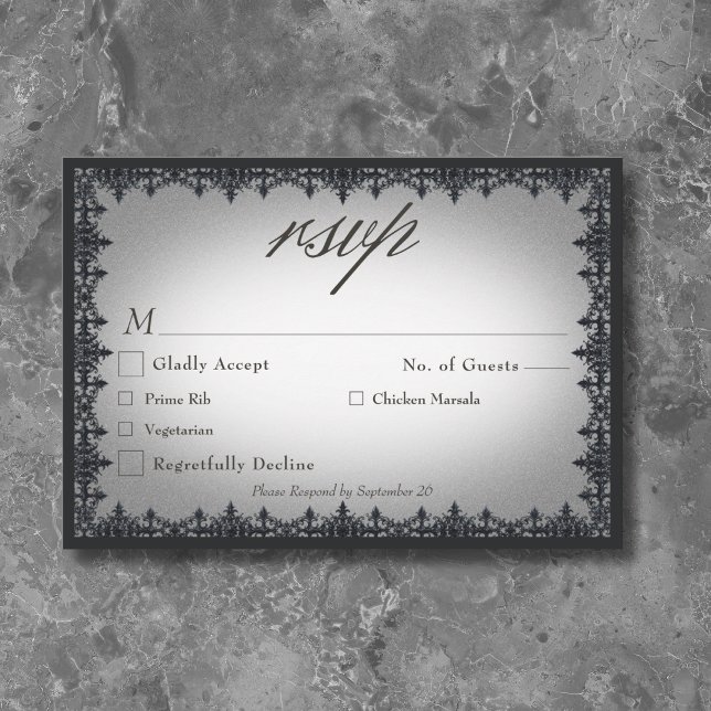 Victorian Gothic Iron Border White Wedding RSVP Card (Victorian Gothic Iron Border White Wedding RSVP Card)