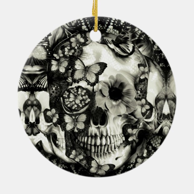 Victorian gothic lace skull ceramic tree decoration (Back)