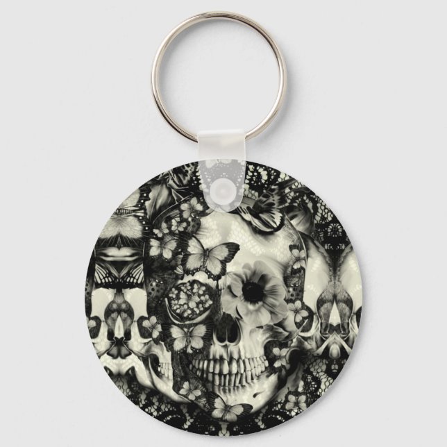 Victorian gothic lace skull pattern key ring (Front)