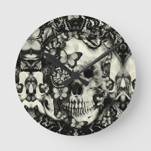 Victorian gothic lace skull pattern round clock (Front)