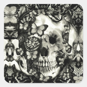 Victorian gothic lace skull pattern square sticker