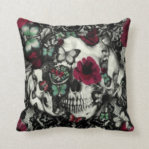 Victorian Gothic lace skull with butterflies Cushion