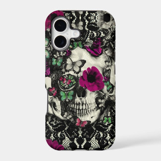 Victorian gothic lace skull with pink accents