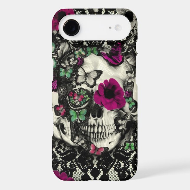 Victorian gothic lace skull with pink accents Case-Mate iPhone case (Back)