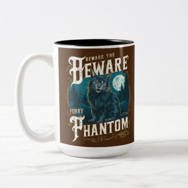 Victorian Gothic Maine Coon: Mysterious Nighttime  Two-Tone Coffee Mug (Left)
