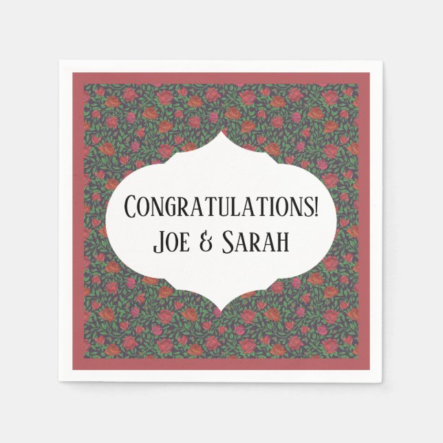 Victorian Gothic Perfect Red & Fuchsia Roses Napkin (Front)