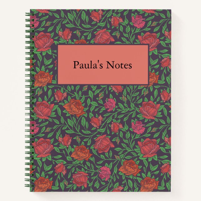 Victorian Gothic Perfect Red & Fuchsia Roses Notebook (Front)