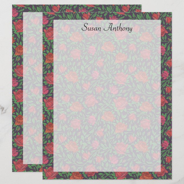 Victorian Gothic Perfect Red & Fuchsia Roses Paper (Front/Back)