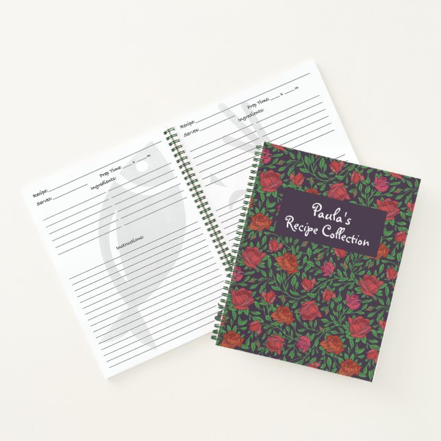 Victorian Gothic Perfect Red Fuchsia Roses Recipe Notebook (Inside)