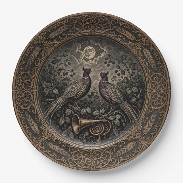 Victorian Gothic Pheasant Dinner Plate (Front)