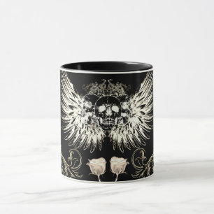 Victorian Gothic Romance Skull Wings & White Roses Mug