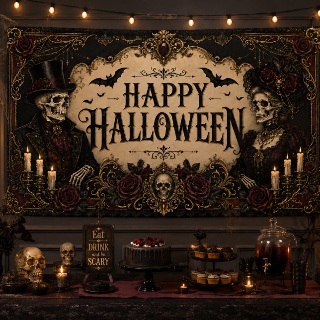 Victorian Gothic Skeleton  Black Rose Halloween Banner (Creator Uploaded)