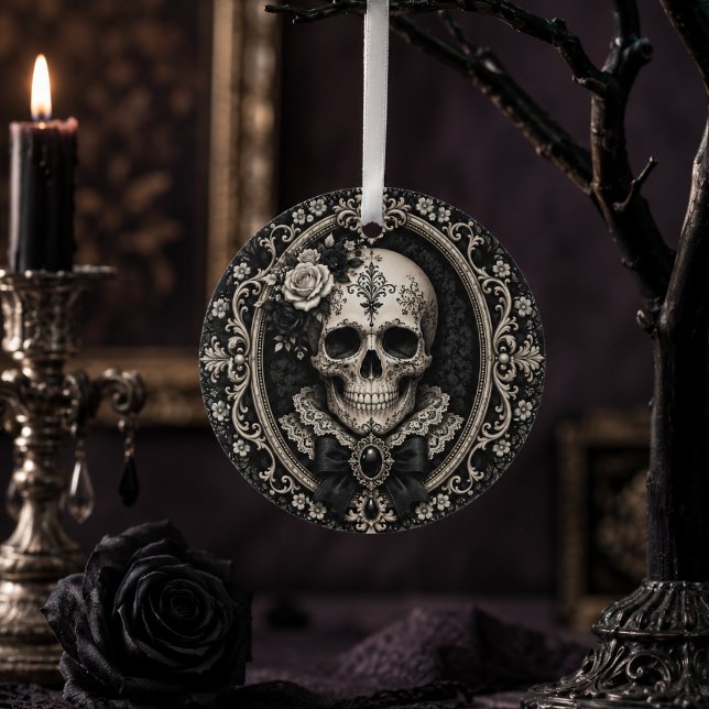 Victorian Gothic Skull Black Ivory Dark Romance Ornament (Creator Uploaded)