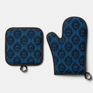 Victorian Gothic Skull Pattern Oven Mitt & Pot Holder Set