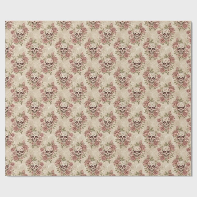 Victorian Gothic Skull & Rose Wrapping Paper (Flat)