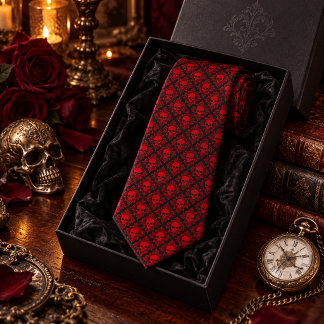 Victorian Gothic Skulls Red Black Vintage  Tie