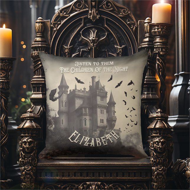 Victorian Gothic Vintage Dracula and Castle Cushion (Creator Uploaded)