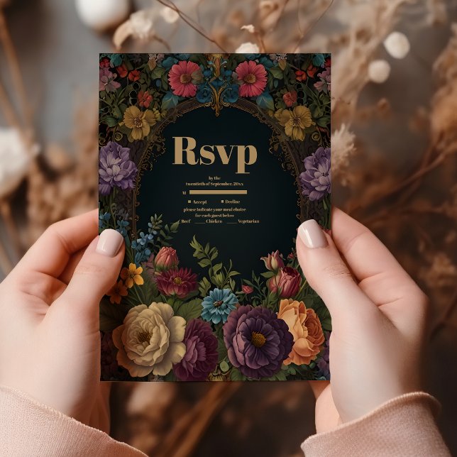 Victorian Gothic Vintage Garden Floral Wedding RSVP Card (Creator Uploaded)