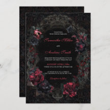 Victorian Gothic Wedding Invitations Black and Red