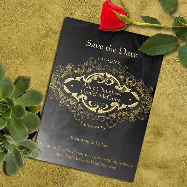 Victorian Gray and Gold Wedding Save the Date  (Creator Uploaded)
