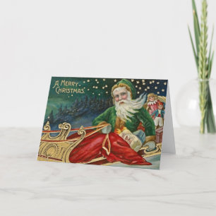 Victorian Green Santa Holiday Card